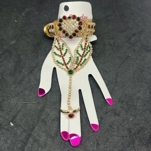 Chargances Gold Sparkly Rhinestone Finger Ring Bracelet Bridal Crystal Slave